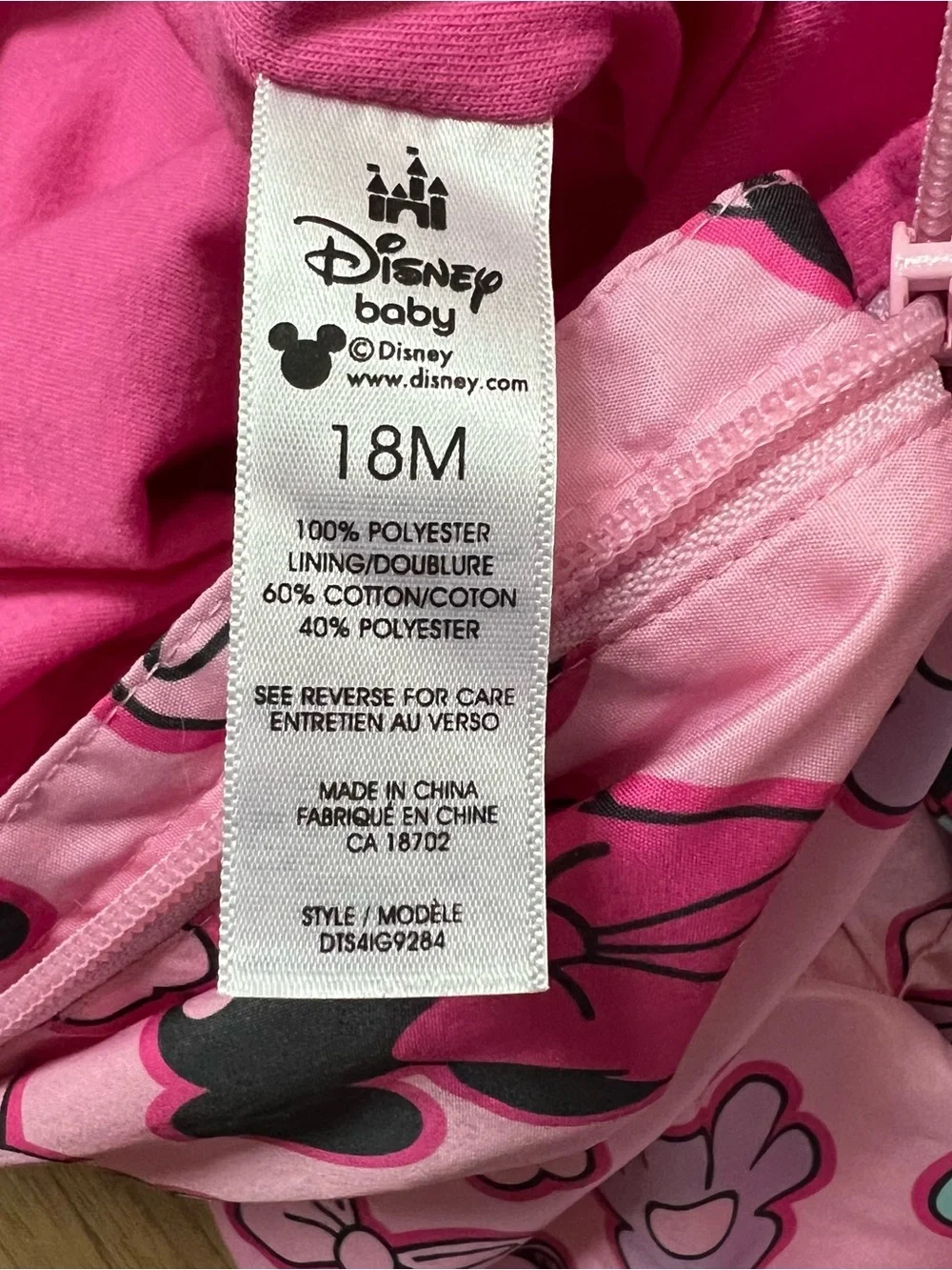 Disney Pink Minnie Mouse Hooded Puddlesuit Sz 18m